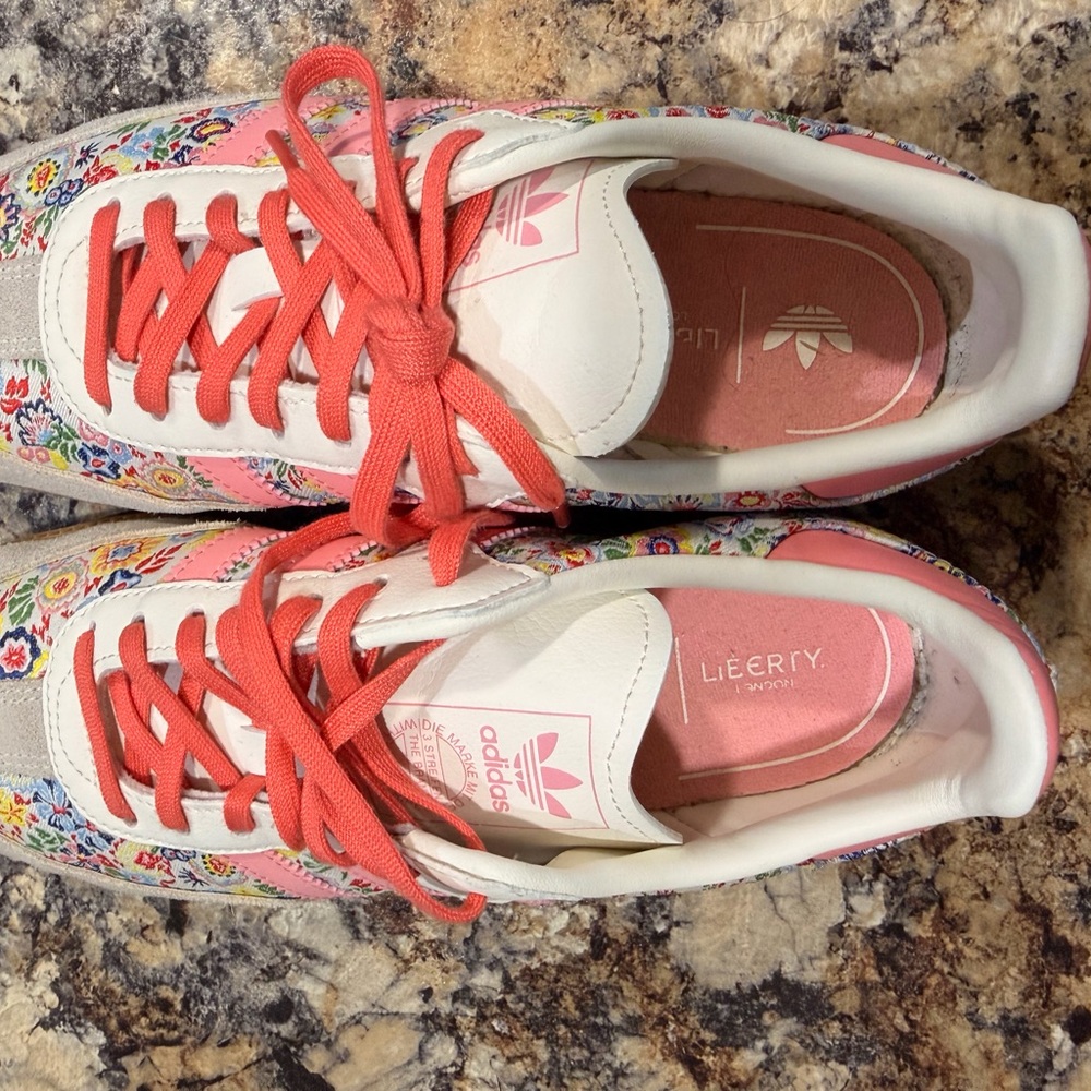 adidas Floral Accent Sneakers in Coral, Cream, Pink and Gray - Picture 3 of 5